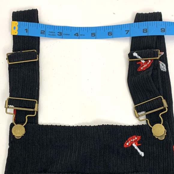 Cider Women S Bib Overalls Embroidered Mushrooms Corduroy Hippie Wide Leg Black - Picture 9 of 16